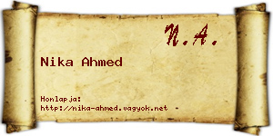 Nika Ahmed névjegykártya
